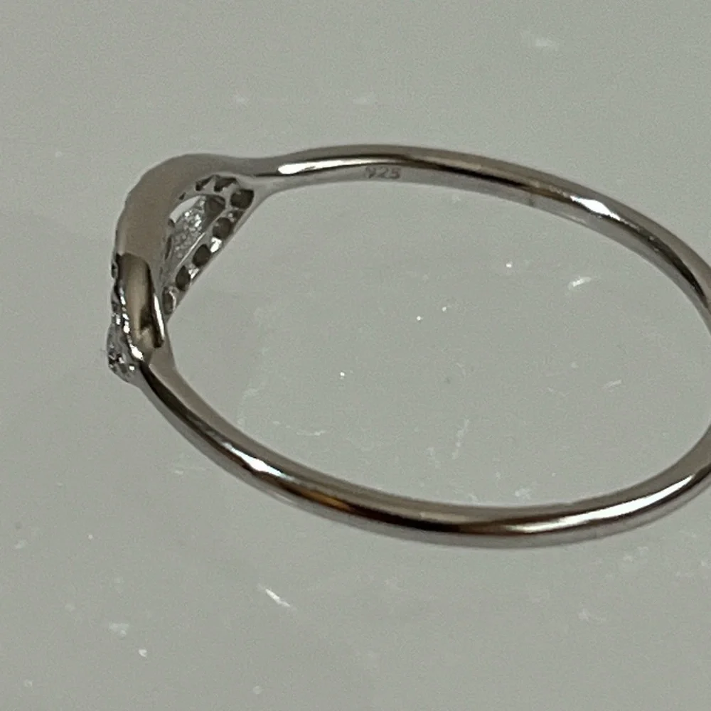 SOLID 925 STERLING SILVER DAINTY EVIL EYE RING CUBIC ZIRCONIA - Picture 3 of 6